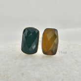 Green Onyx, Yellow Chalcedony Open Ring - Front Open Ring Silver - Sterling Silver Ring - Adjustable Ring - Handmade Ring - Gift Her Women
